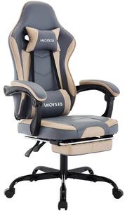 Sedia da gaming - Sedia da ufficio ergonomica - Poggiapiedi - Cuscino lombare - Poggiatesta - Regolabile in altezza - Girevole - Blu e beige