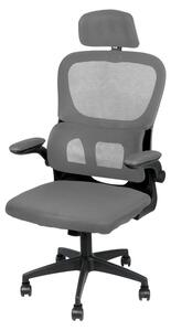 Sedia da scrivania ergonomica - Sedia da ufficio - Poggiatesta - Braccioli regolabili - Regolabile in altezza - Funzione di oscillazione e inclinazione - Rotante a 360° - Rotelle - Grigio