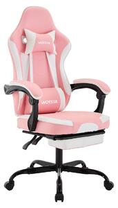 Sedia da gaming - Sedia da ufficio ergonomica con poggiapiedi - Regolabile in altezza - Cuscini lombari e per il collo - Braccioli - Ruote - Ecopelle - Rosa e bianco