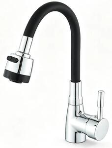 Miscelatore da cucina - Bocchetta flessibile in silicone - Rotazione a 360° - 2 tipi di getto d'acqua - Acqua calda e fredda - Acciaio inossidabile 304 - Valvola in Vetroceramica - Nero