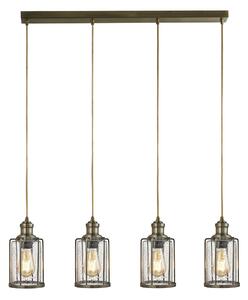Lampadario Contemporaneo Tubi Acciaio Ottone Vetro 4 Luci E27