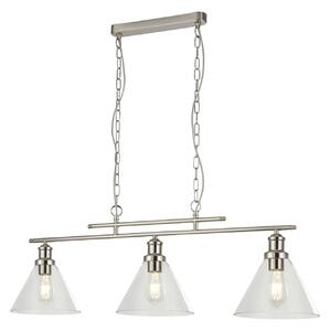 Lampadario Contemporaneo Piramide Acciaio Argento Vetro Trasparente 3 Luci E27