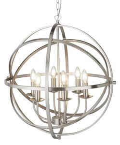 Lampadario Industrial-Nordico Orbita Ferro Argento 6 Luci E14