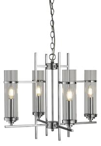 Lampadario Contemporaneo Milo Acciaio Cromo Vetro 4 Luci E14