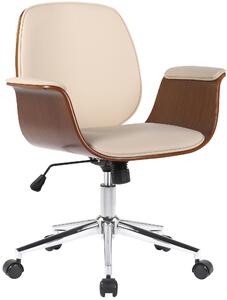 Sedia da ufficio Kemberg - rivestita in ecopelle, struttura in legno noce - colore crema