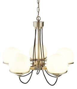 Lampadario Contemporaneo Sfera Acciaio Ottone Vetro 5 Luci E14