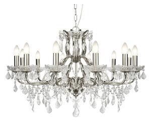 Lampadario Classico Parigi Acciaio Argento Vetro Trasparente 12 Luci E14