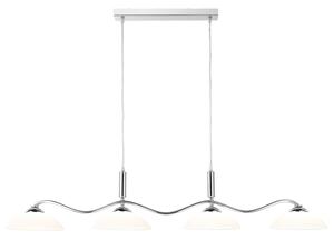Lampadario Moderno Alessio Ferro Cromo Vetro Bianco 4 Luci G9