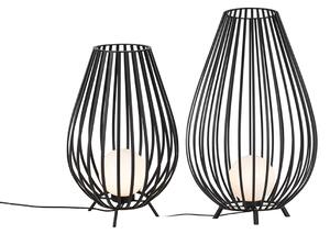 Set di lampade da terra nere con opale 110 cm e 70 cm - Angela