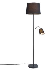 Lampada da terra classica nera con paralume nero e luce di lettura - Retro
