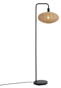 Lampada da terra Japandi nera con paralume in tessuto marrone - Bida