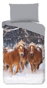 Biancheria da letto per bambini grigia in flanella per letto singolo 140x200 cm Happy Horses – Good Morning