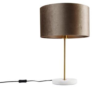 Lampada da tavolo ottone con paralume in velluto tortora 35 cm - Kaso
