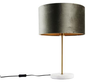 Lampada da tavolo ottone con paralume in velluto verde 35cm - Kaso