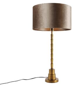 Lampada da tavolo bronzo con paralume in velluto color talpa 35 cm - Pisos