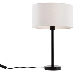 Lampada da tavolo nera con paralume ovale in lino bianco 35 cm - Simplo