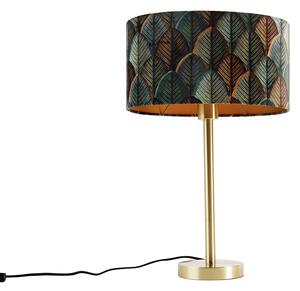 Lampada da tavolo ottone con paralume ovale in velluto motivo a foglie 35cm - Simplo