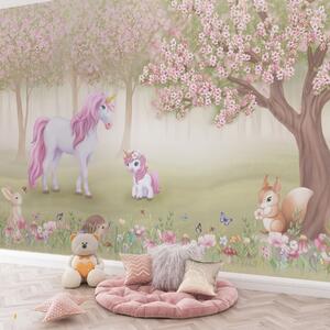 Carta da parati Unicorni in una foresta magica con animali, Carta da parati per Bambini, Carta da parati gli unicorni, w02269 : Uwalls.it