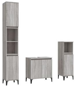 Set Mobili da Bagno 3 pz Grigio Sonoma in Legno Multistrato