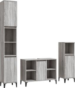 Set Mobili da Bagno 3 pz Grigio Sonoma in Legno Multistrato