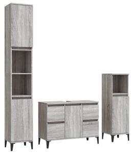 Set Mobili da Bagno 3 pz Grigio Sonoma in Legno Multistrato