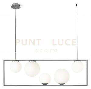 Buble lampadario a sospensione 5 sfere acciaio spazzolato particola
