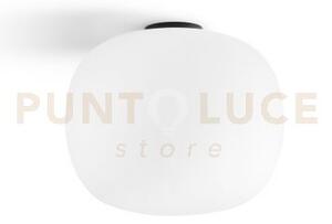 Bombo plafoniera soffitto grande d.30cm struttura nera vetro bianc