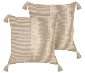 Set di 2 cuscini in cotone beige 45 x 45 cm imbottitura in poliestere con motivo a trama Beliani