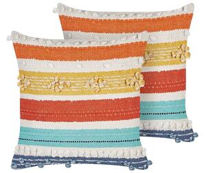 Set di 2 cuscini decorativi in cotone multicolore 45 x 45 cm Motivo geometrico Cuscini Boho Design Beliani