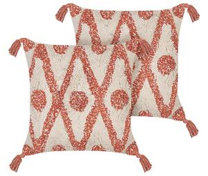 Set di 2 cuscini decorativi in cotone beige e arancione, 45 x 45 cm, motivo geometrico, design Boho Beliani