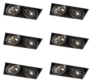 Set di 6 faretti da incasso neri AR111 orientabili e inclinabili senza bordi 2 luci - Oneon