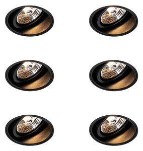 Set di 6 faretti da incasso moderni neri senza bordi - Impact 70