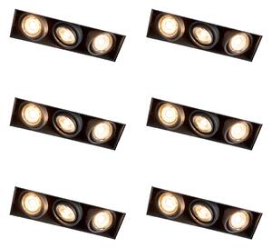 Set di 6 faretti da incasso neri orientabili senza bordi 3 luci - Oneon