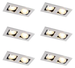 Set di 6 faretti da incasso rettangolari in alluminio a 2 luci - Qure
