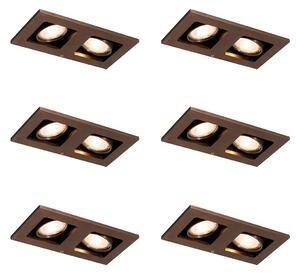 Set di 6 faretti da incasso rettangolari bronzo scuro a 2 luci regolabili - Qure