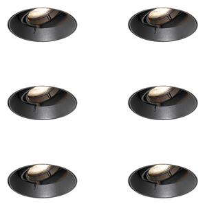 Set di 6 faretti da incasso moderni neri GU10 rotondi senza bordi - Oneon