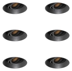 Set di 6 faretti da incasso moderni neri GU10 rotondi senza bordi - Oneon Honey