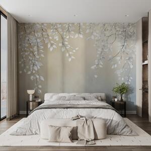 Carta da parati Delicati rami con foglie bianche pendenti, Carta da parati Floreale, w02868 : Uwalls.it