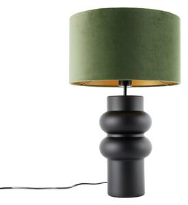 Lampada da tavolo di design con paralume in velluto nero verde con oro 35 cm - Alisia