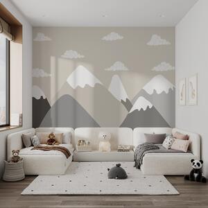 Carta da parati Paesaggio montano minimalista con cime innevate in calme tonalità grigio-beige,, Carta da parati per Bambini, w03040v1 : Uwalls.it