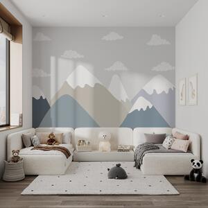 Carta da parati Paesaggio montano minimalista con cime innevate nei toni tenui del grigio-blu e del, Carta da parati per Bambini, w03040 : Uwalls.it