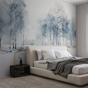 Carta da parati Alberi blu in stile acquerello su sfondo bianco, Carta da parati Natura, w08753 : Uwalls.it