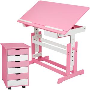 Tectake 401240 scrivania per bambini regolabile in altezza e cassettiera a rotelle - rosa