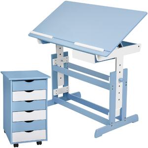 Tectake 401241 scrivania per bambini regolabile in altezza e cassettiera a rotelle - blu