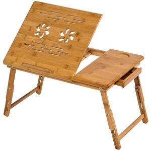 Tectake 401653 tavolino porta pc da letto 55x35x26cm, in legno, regolabile - marrone