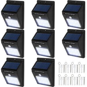 Tectake 401738 8 lampade led a muro, a energia solare con sensore di movimento - nero