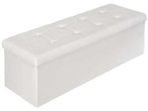 Tectake 401823 cassapanca pouf pieghevole con contenitore, in pelle sintetica 110 x 38 x 38 cm - bianco