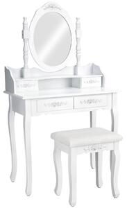 Tectake 402072 tavolino da trucco, toeletta, con specchio e sgabello effetto retrò - bianco