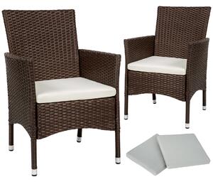 Tectake 404550 2 sedie da giardino in rattan + 4 rivestimenti di ricambio - marrone/beige