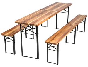 Tectake 402189 set di tavolo e panche da birreria, pieghevole, 3 pezzi 219cm - marrone